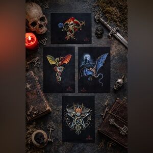 Alchemy Gothic Postcard Set (1990) Set of 4 Fantasy / Dragon / Skeleton Art